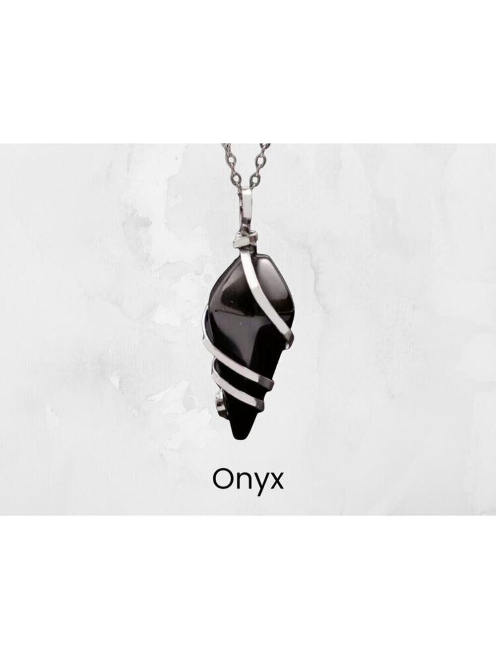 Onyx Silver Wrapped Necklace Boho Fairycore Silver Chain
